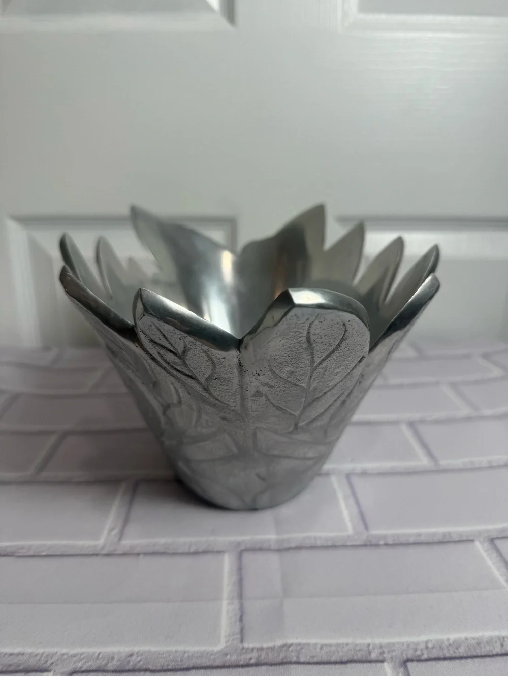 Pottery Barn Barona Silver Leaf Bowl Decorative Centerpiece 11”